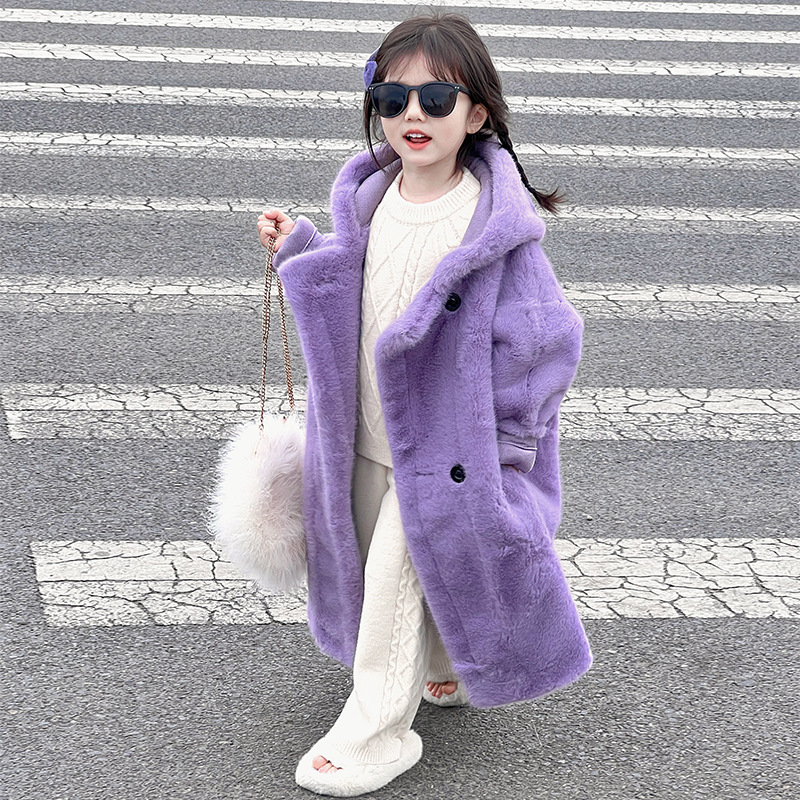 Детское меховое пальто с капюшоном из флиса, утолщенное миди, из искусственного меха для мальчиков и девочек