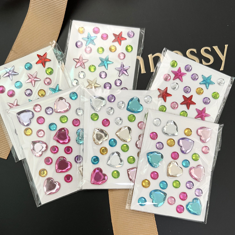 Mini Colorful Diamond Sticker Accessories Cross-Border DIY Diamond Stickers Acrylic Diamond Stickers Stars Heart Gem Stickers