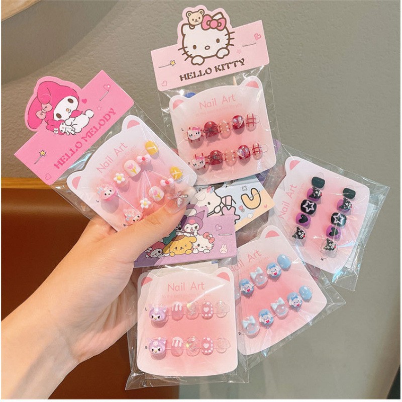 Sanrio Children's Nail Stickers for Girls, Cute and Fun Nail Art, Student Nail Pieces, Sweet Nail Pieces, Children's Wearable Nails