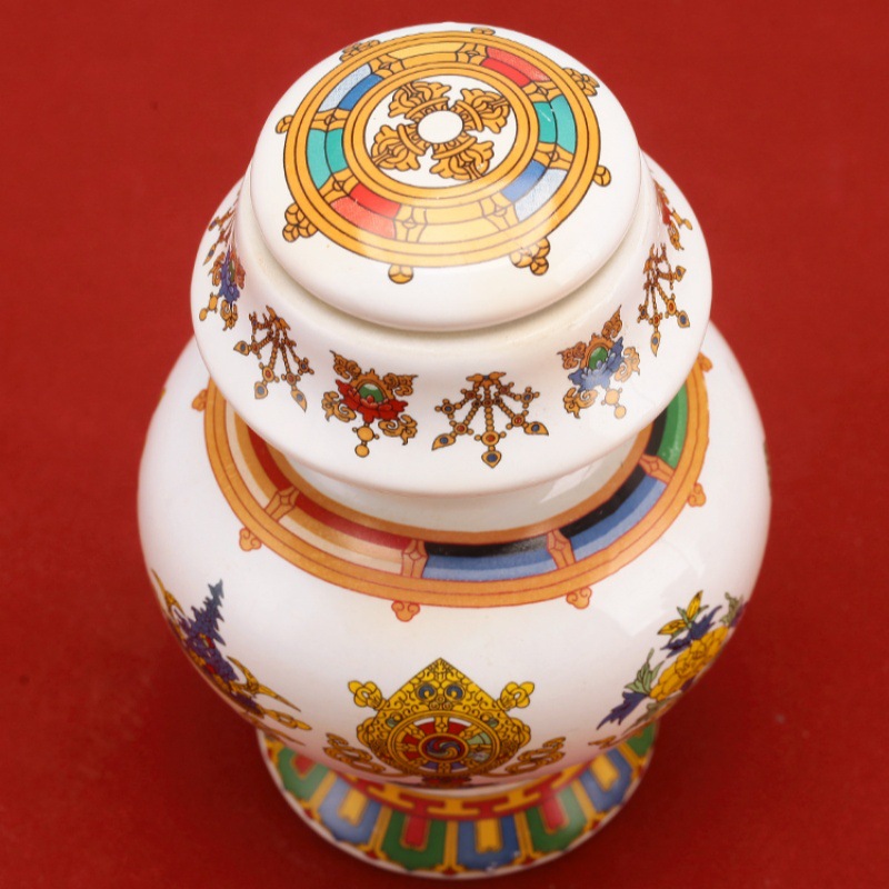 Ceramic Xizang-style Eight Auspicious Treasure Bottle Treasure of Wealth Treasure Bottle for Buddha Front Home Decoration Ceramic Dragon King Treasure Bottle
