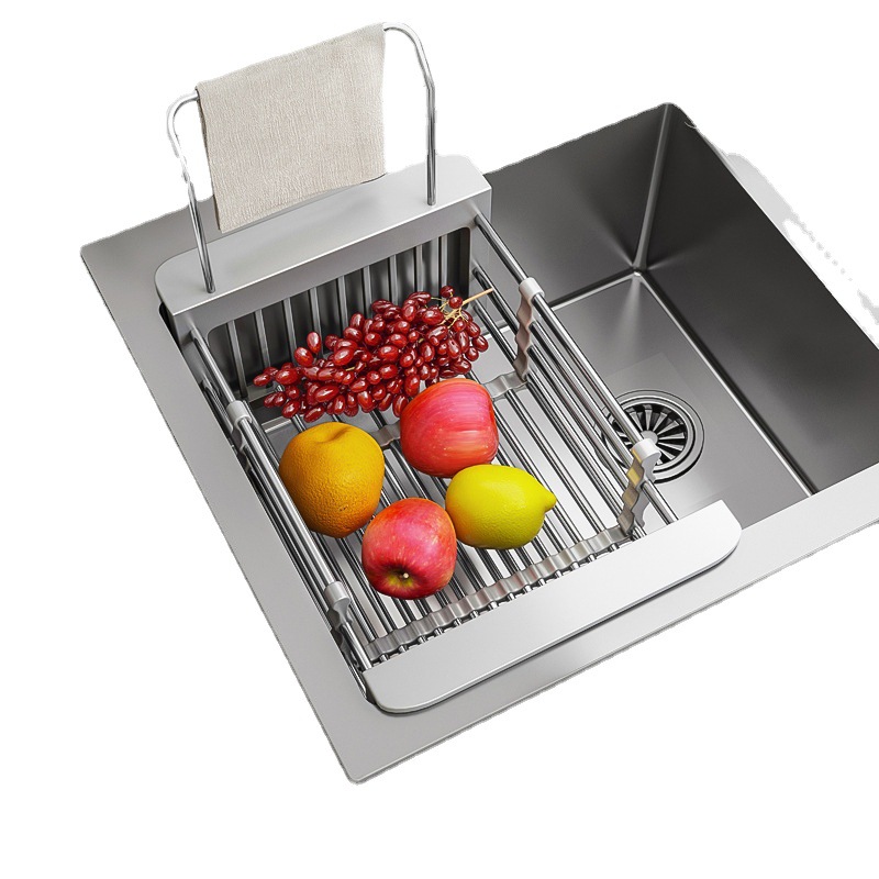 Sink sink drain rack vegetable basin drain basket 304 stainless steel drain pool filter retractable kitchen basket