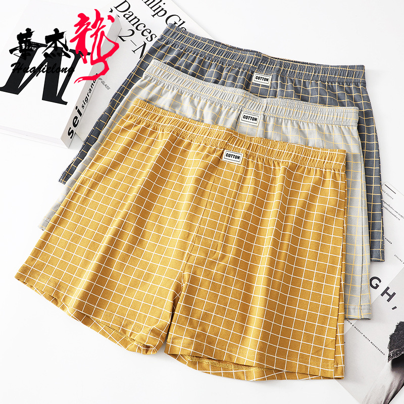 Men's underwear Huajielong men's plaid boxers cotton boxers loose thin breathable Arrow pants a generation of hair