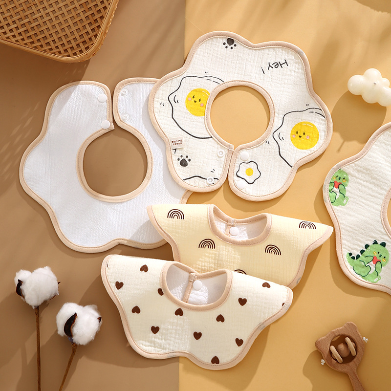 saliva towel crepe waterproof class a newborn baby petal bib cotton autumn and winter children's eating cartoon bib