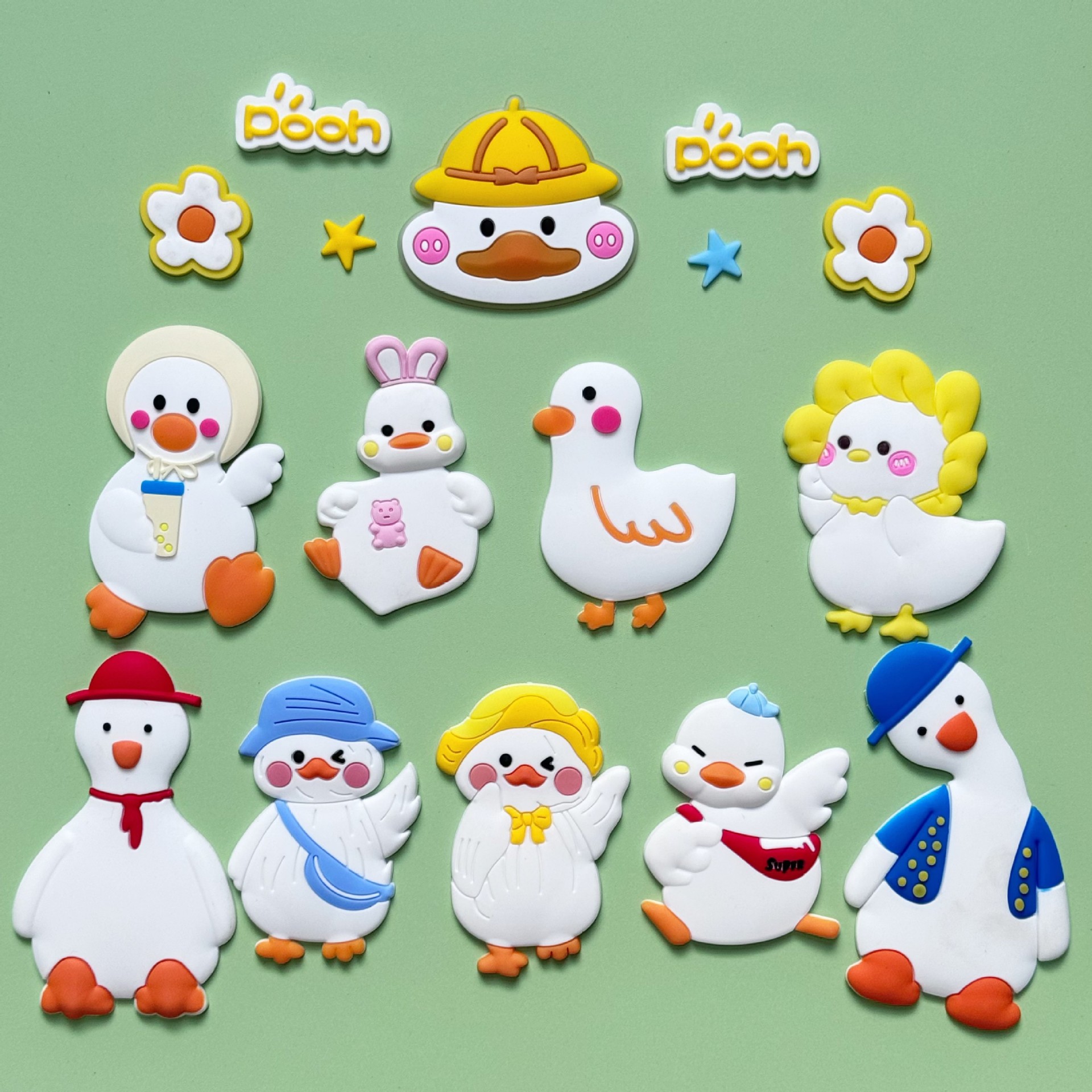 Pvc Soft Glue Patch Cartoon Cute Cheering Duck Refrigerator Magnet Home DIY Decoration Mobile Phone Case Car Accessories