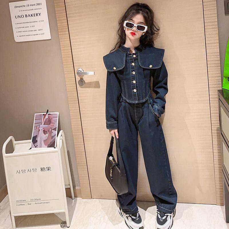 Children's Clothing Girls Spring & Fall Suit 2025 New Medium and Large Kidsren's Fashionable and Classic Large Lapel Denim Two-Piece Set