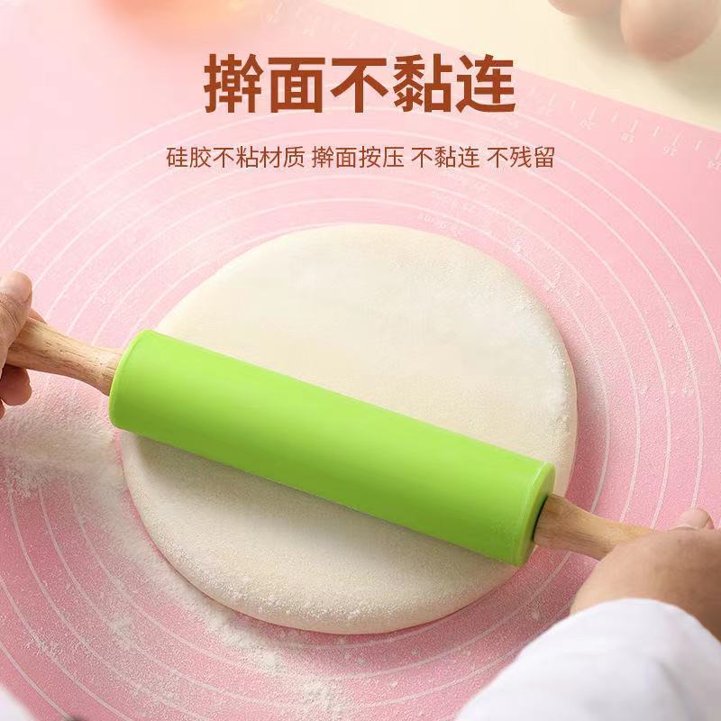 Factory Silicone Rolling Pin Mini Wooden Handle Rolling Pin Children Dumplings Flour Stick Roller Rolling Pin Baking Tools