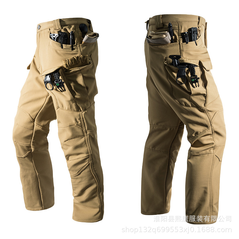 Factory cross-border X7 soft shell plus velvet warm outdoor leisure sports mountaineering skiing tooling men's charge tactical pants