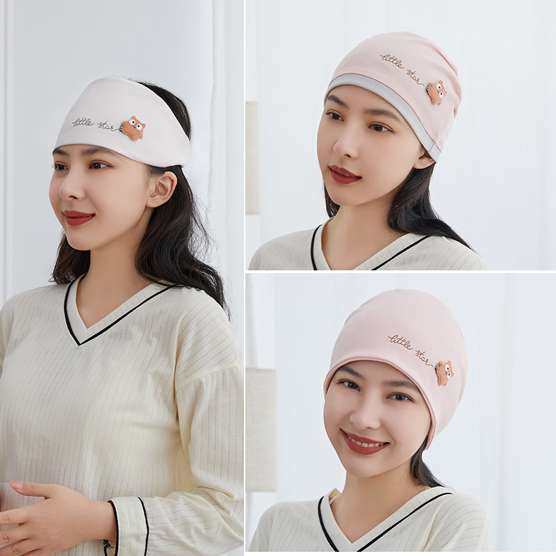 2025 new maternity cap cotton cartoon small flower bear moon scarf postpartum pregnant women moon cap wholesale