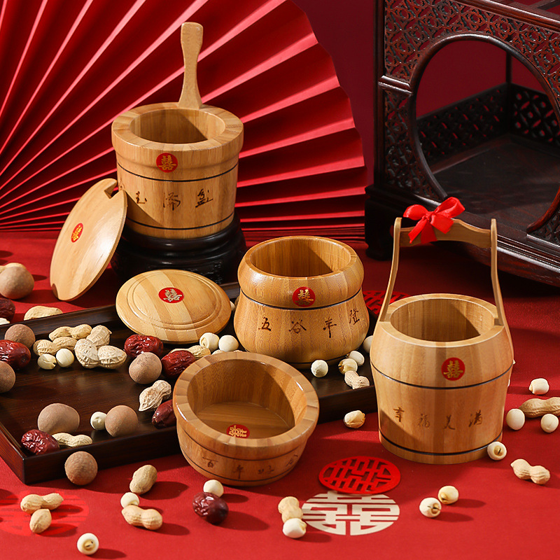 Three-Piece Solid Wood Redwood Small Set for Weddings, Wedding Toilet with Concentric Lock, Dowry Decoration