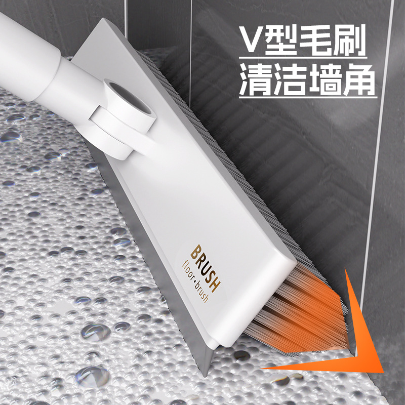Multifunctional crevice floor brush bathroom three-in-one dead angle-free groove crevice brush long handle bristle floor brush