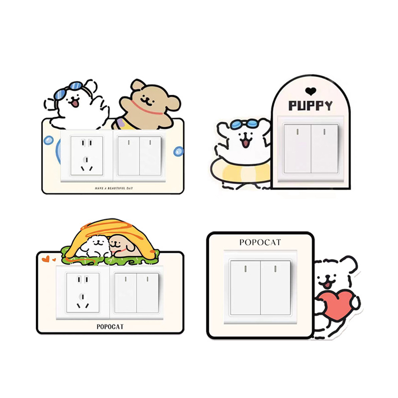 Casual Polka Dot Puppy Felt Switch Sticker Household Wall Sticker Self-Adhesive Waterproof and Moisture-Proof Socket Felt Switch Sticker