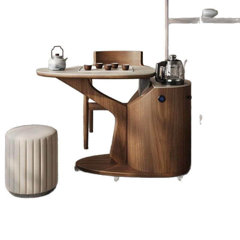 2025 New Balcony Home Slate Tea Table Light Luxury Small Apartment Removable Tea Table Solid Wood Walnut Tea Cart