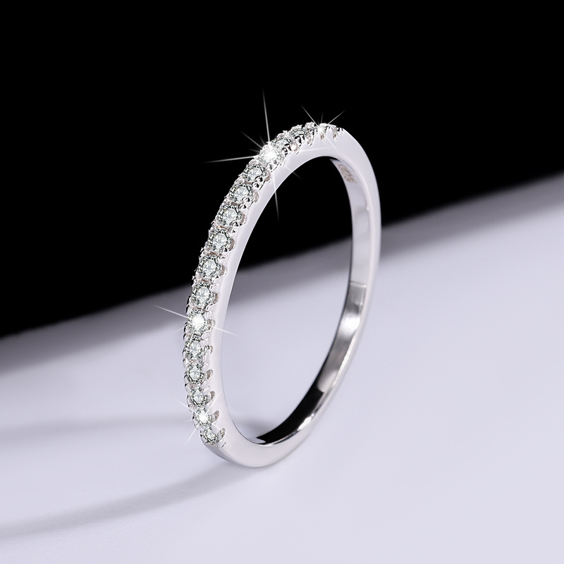 S925 Sterling Silver Row Ring Mosan Diamond Ring Women's Stacked Simple Tail Ring Couple Ring Wholesale Direct Selling