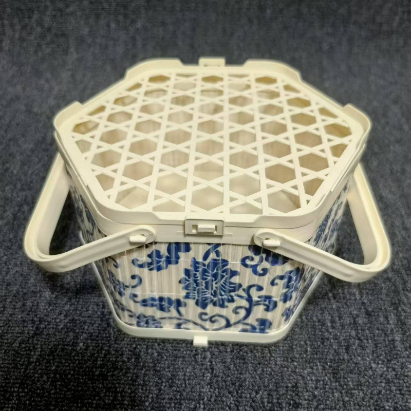 Portable Hexagonal Imitation Bamboo Basket Plastic Covered Bayberry Fruit Local Specialty Gift Box Packaging Wholesale Strawberry Eggs