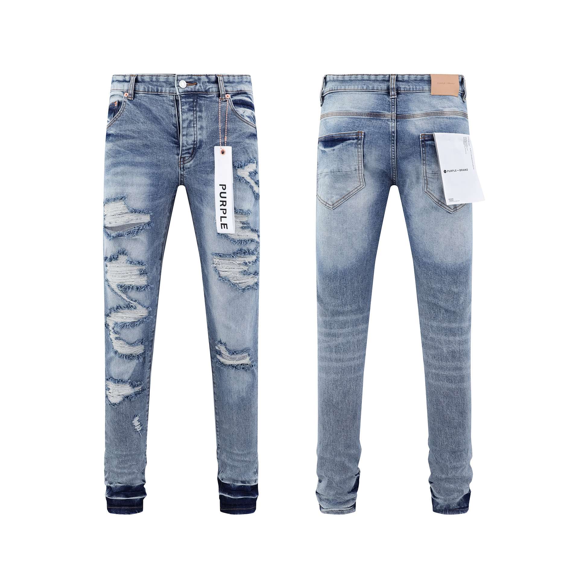 PURPLE BRAND JEANS MEI Chao High Street Men's Casual Hole Design Slim Fit Slim Denim Trousers