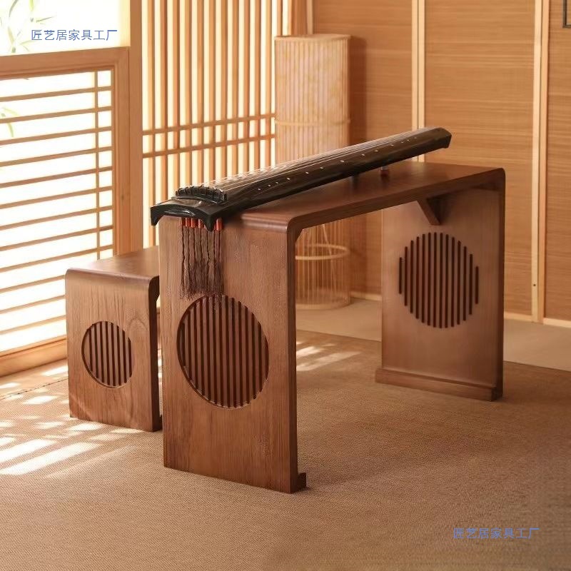 Chinese Guqin Table and Stool Resonance Guqin Table Antique Solid Wood Guzheng Table and Stool Scripture Table Zen Chinese Table Calligraphy Table and Chairs