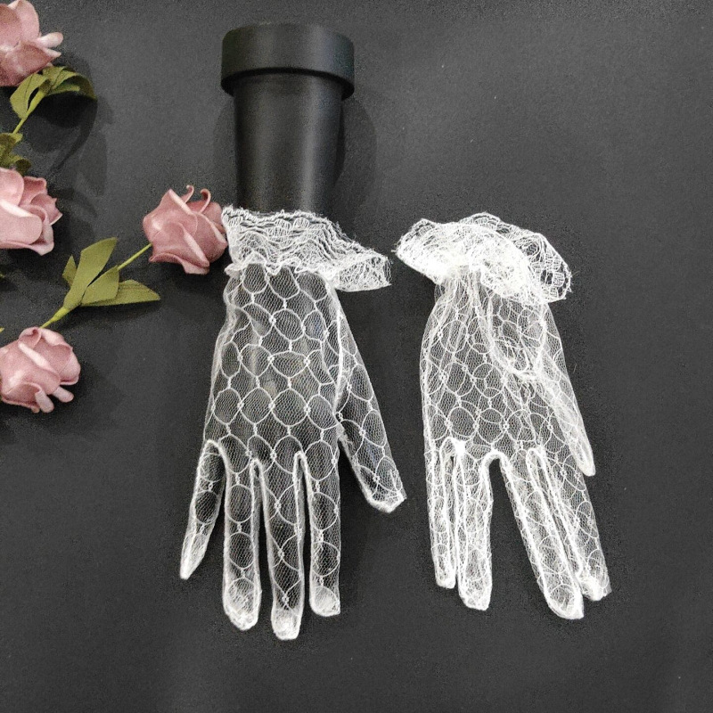 Wholesale White Banquet Short Gloves Wedding Dress Lace Mesh Evening Tea Party Lotia Lolita Gloves