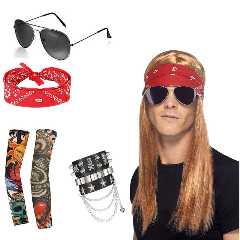 Amazon's Best-Selling Halloween Wig 60S70S80S Punk Costume Golden Straight Hair Long Straight Wig Headgear