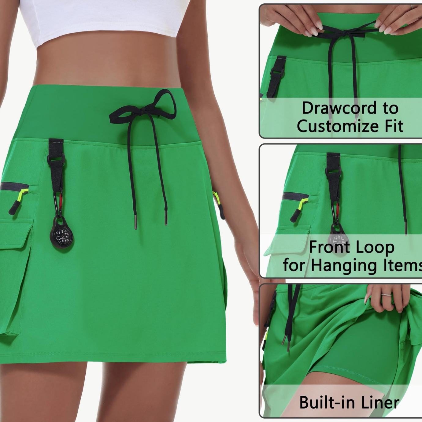Cross-border Amazon 2024 Summer New Women's Hiking Cargo Skirt Outdoor Sports Zipper Pocket Tennis Skirt