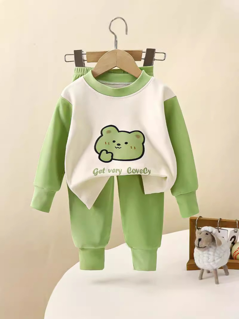 Children's Fall/Winter Double-Sided Velvet Suit for Boys and Girls Autumn Clothes Autumn Trousers Baby Home Clothes Underwear suit Base Pajamas