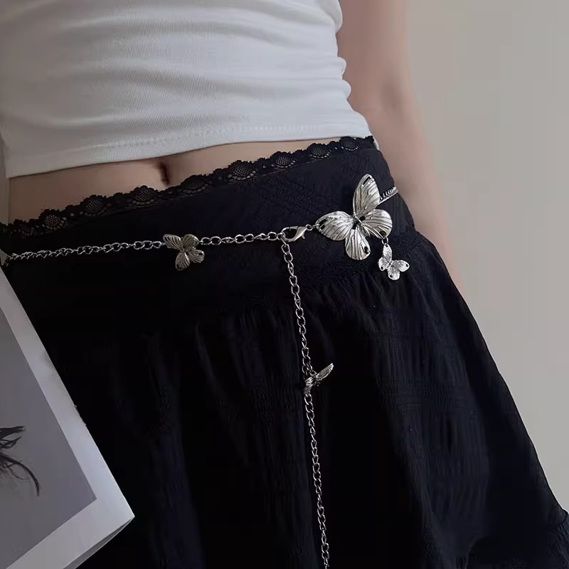Summer Fashion Metal Waist Chain Retro Butterfly Thin Belt Accessories Versatile Dress Belt Chain High-End