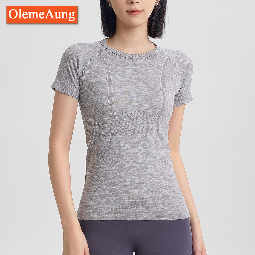 Эластичная спортивная футболка с коротким рукавом для бега на лето, быстро сохнущая, женская, облегающая, для йоги и пилатеса, фитнес-одежда