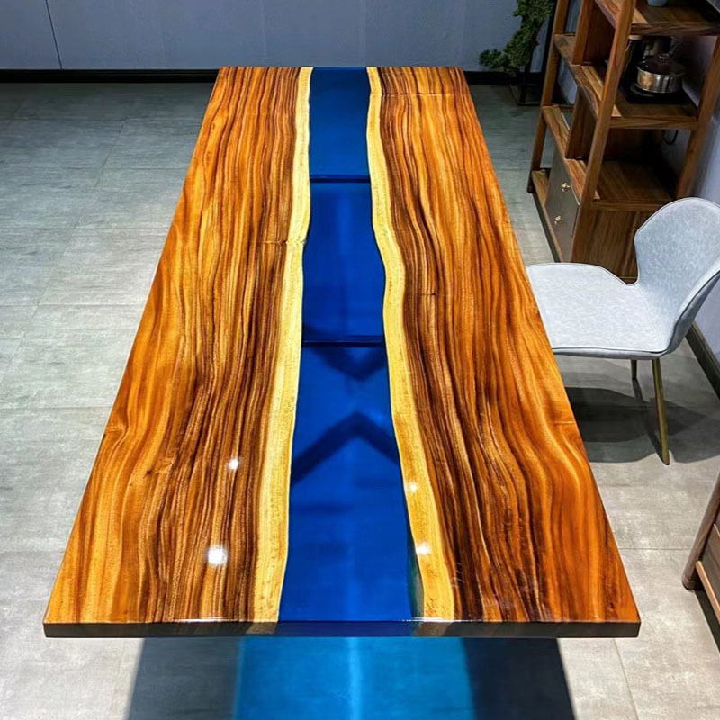 Cross-Border Epoxy Resin River Table Walnut Solid Wood Large Board Tea Table Poplar Transparent Creative Dining Table Waves