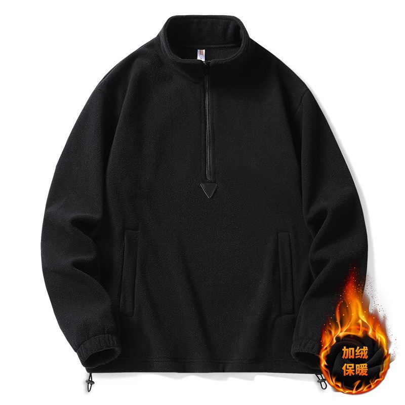 Men's Sweatshirt Spring and Autumn Fleece Stand Collar Solid Color Black Pullover Men's Jacket Trendy