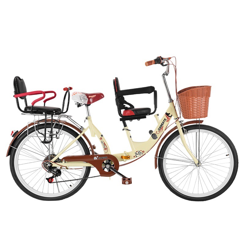 Parent-Child Folding Bicycle with Baby, Double Front and Rear Guardrails for Picking up and Dropping Off Kidsren, Can Carry Kidsren, 3-Person Bicycle