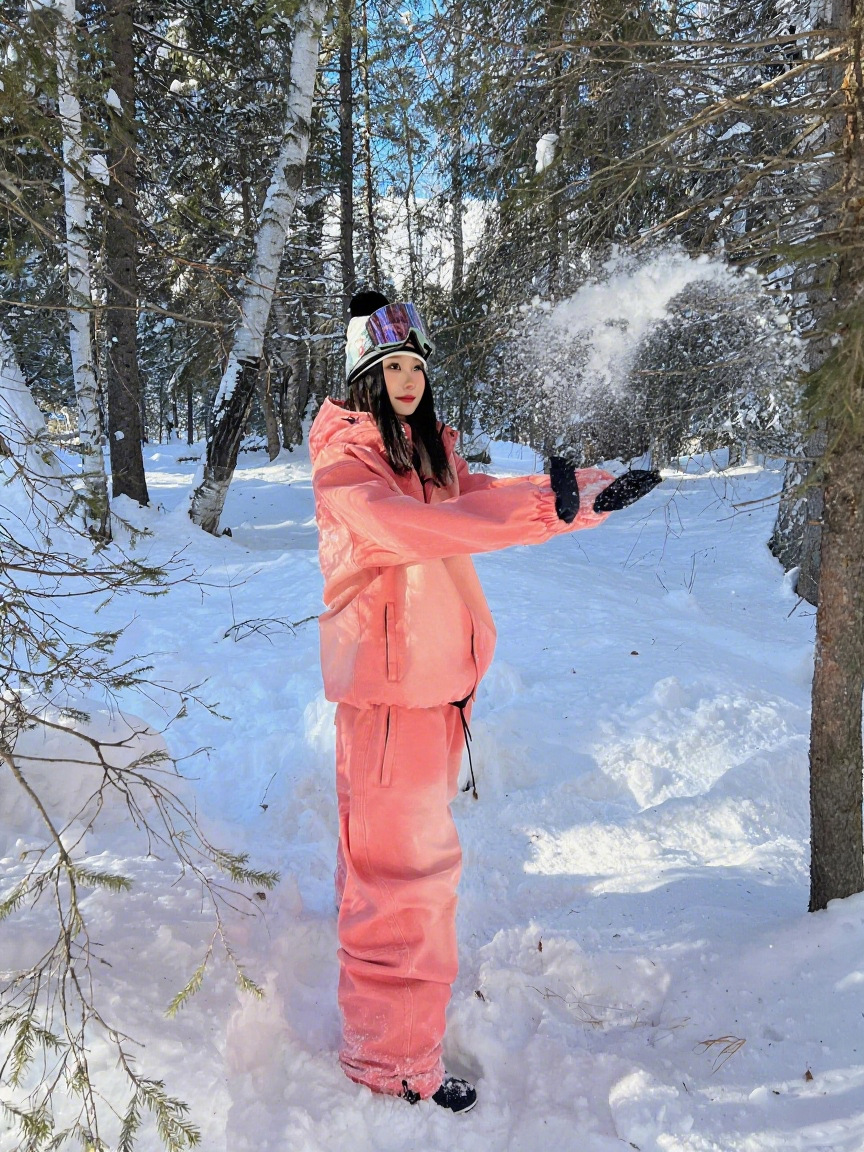 Fuyan Orange-Red Gradient Ski Suit Women's 2025 Autumn and Winter New Outdoor Windproof Snow Pants Two-Piece Set