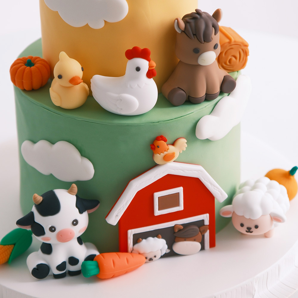 Internet Celebrity Farm Series Cake Decoration Ornaments Piglet, Pony, Lamb, Chick, Duck, Haystack Ornaments Doll Desktop