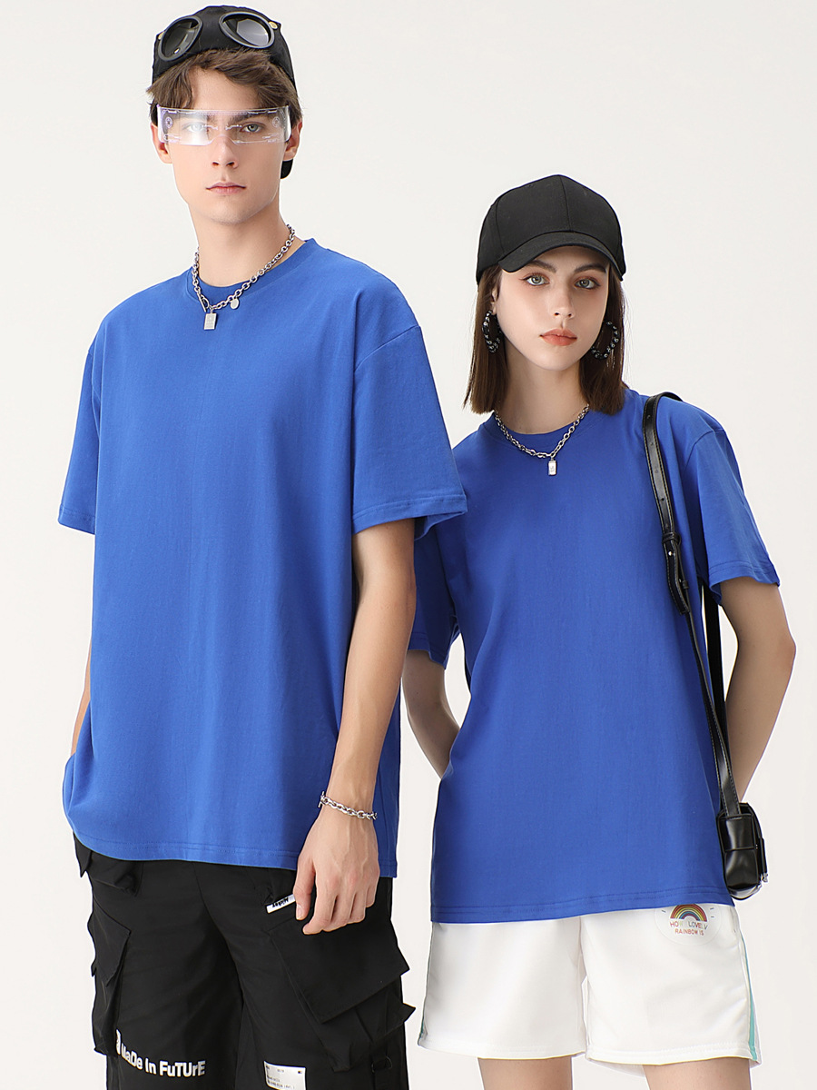 2025 Pure Cotton T-Shirt Men's 230g Heavy Solid Color Crewneck Short Sleeve Casual Combed Cotton Men's and Women's Shoulder T-Shirt