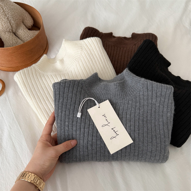 Children's Sweater 2025 Winter New High Neck Ribbed Sweater for Boys and Girls, Solid Color Base Sweater for Babies