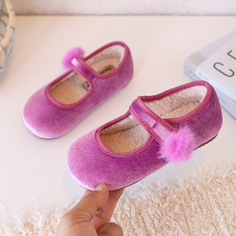 Korean Style Girls Princess Shoes 2025 Autumn and Winter Velvet Leather Shoes Fleece-Lined Versatile Princess Shoes Red Festive Small Leather Shoes