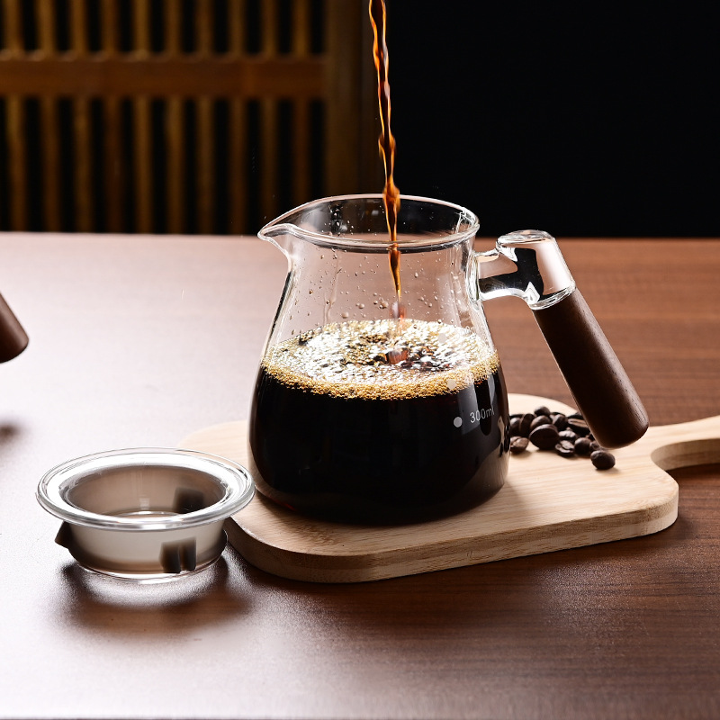 High Borosilicate Glass Hand Coffee Pot Side Wooden Handle Large Capacity Sharing Pot Electric Ceramic Stove Heating Moka Pot