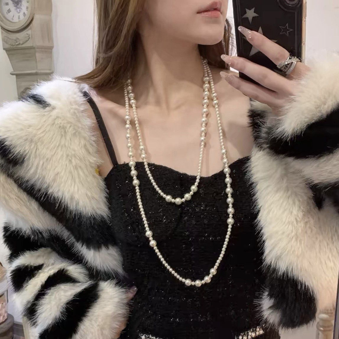 Shijia Elegant Versatile Multi-Layered Pearl Sweater Chain Accessible Luxury Simple High-End Long Necklace Women's Accessories Pendant