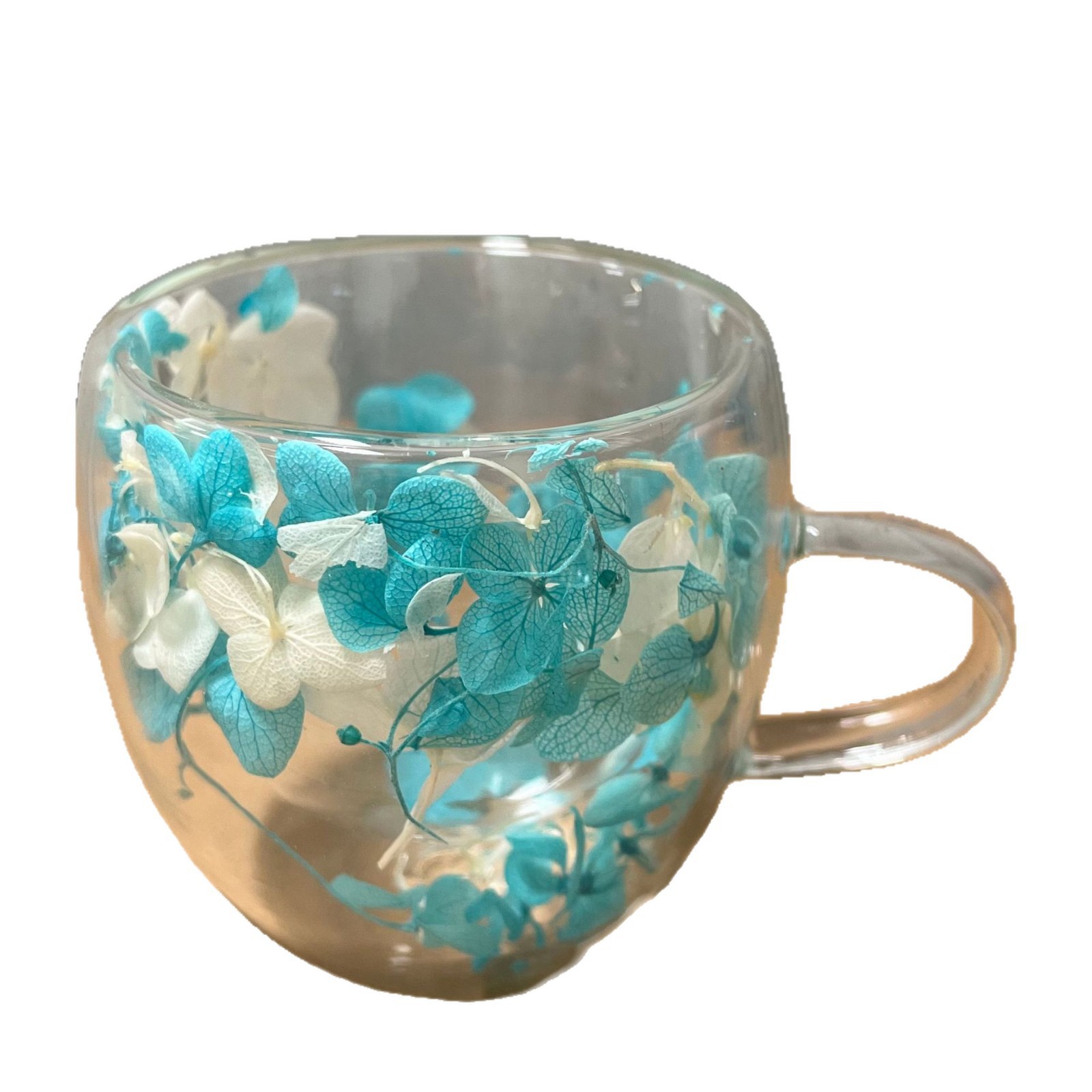 High-Looking Double-Layer Glass Cup, High Borosilicate Glass Tea Cup, Internet Celebrity Double-Layer Dried Flower Cup with Handle, Transparent Hot Style