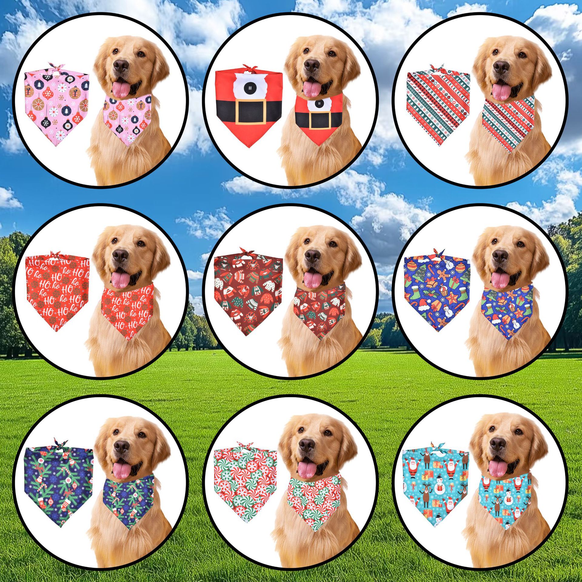 Cross-Border Christmas Pet Holiday Triangle Scarf Saliva Scarf Four Seasons Cat and Dog Scarf Wholesale