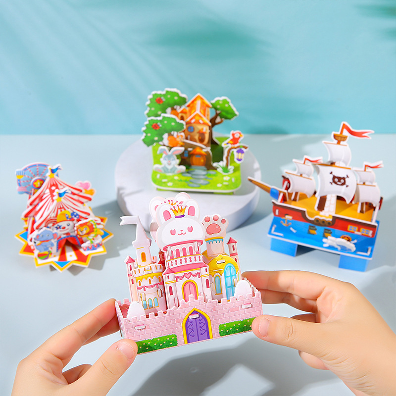 Cartoon 3D Stereo House Puzzle Kidsren's DIY Puzzle Toys Kindergarten Early Education Educational Assembly Toys Wholesale