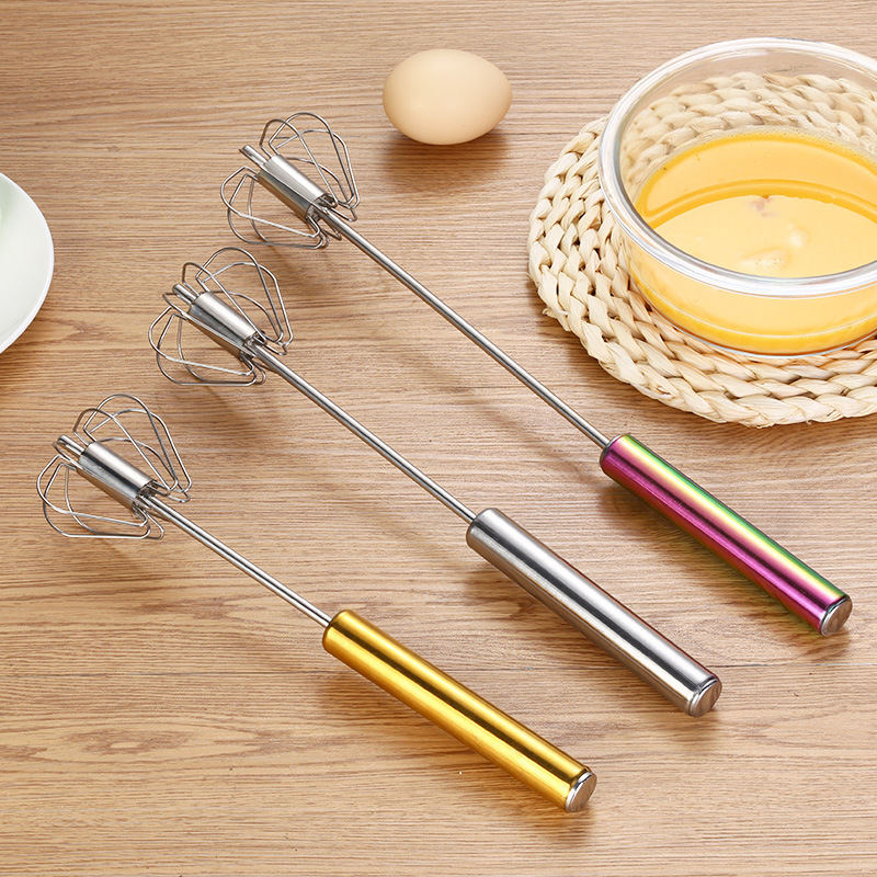 Stainless Steel Manual Egg Beater Press Type Cream Beater Semi-automatic Rotating Egg Beater Kitchen Baking Tool