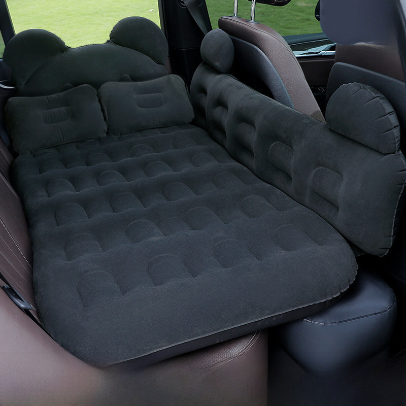 Cartoon Car Inflatable Bed Outdoor Travel Flocked Mattress Car Rear Seat Trunk Sleeping Pad Air Mattress Universal