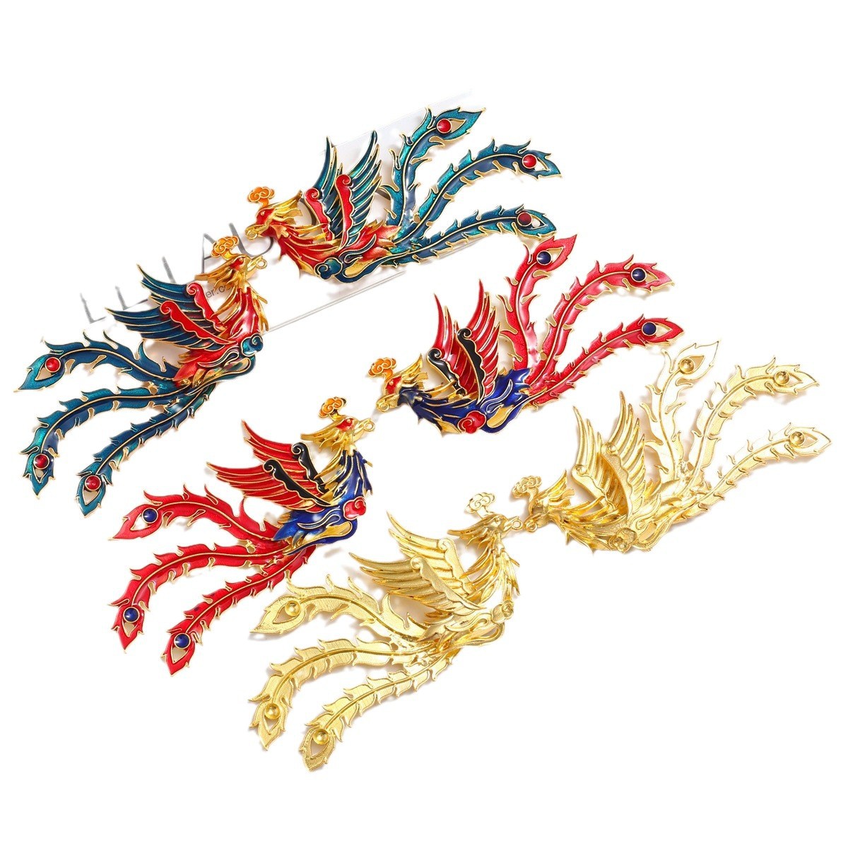 Chinese clothing back pressure antique handmade cloisonne phoenix headdress hair accessories Chinese clothing material accessories wholesale