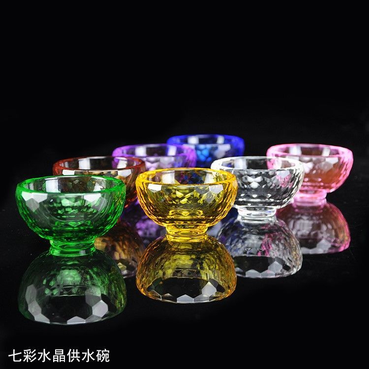Buddha-offering Bowl Colorful Crystal Transparent Water-offering Cup Household Buddha-front Sacred Water Cup Ornaments White Crystal Buddha-offering Glass Cup