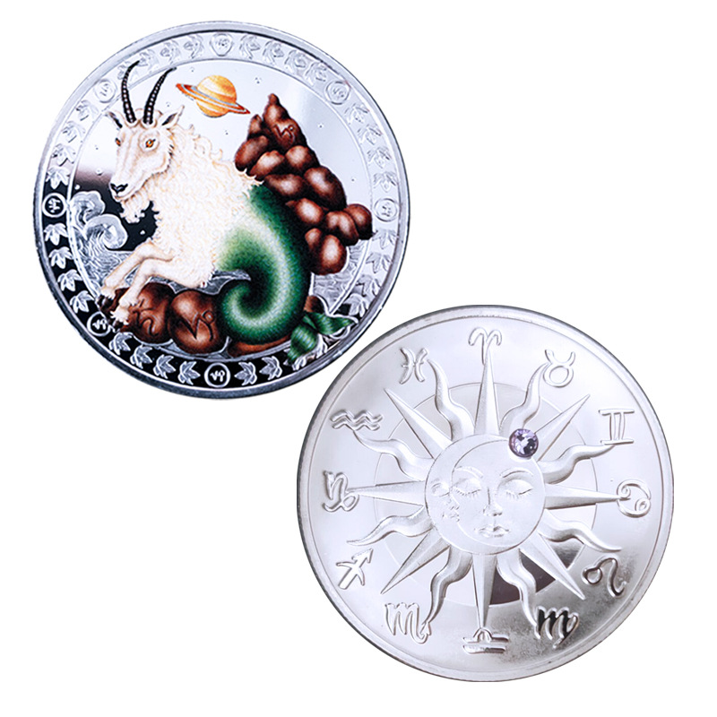 Cross-Border Tarot Constellation Pisces Commemorative Coin Foreign Trade Commemorative Medal 12 Constellation Set Commemorative Medal Embossed Metal Badge