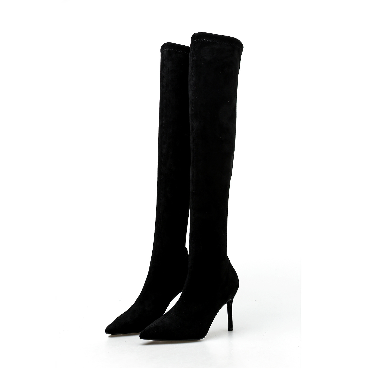 2025 New Autumn and Winter New Spot Over-The-Knee Boots That Do Not Fall Off, Black Suede Slimming Look Pointed Toe Stiletto High Boots for Women