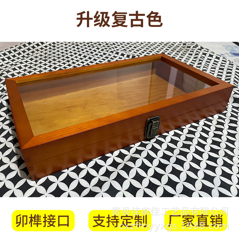 Display Wooden Box with Lock Transparent Storage Box Jewelry Companion Gift Box Rectangular Collection Badge Small Wooden Box