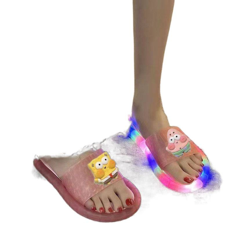Trendy Luminous Slippers for Women, Fashionable Street Style, Cartoon Cool Night Light Soft Sole Sandals for Women, New Summer Style