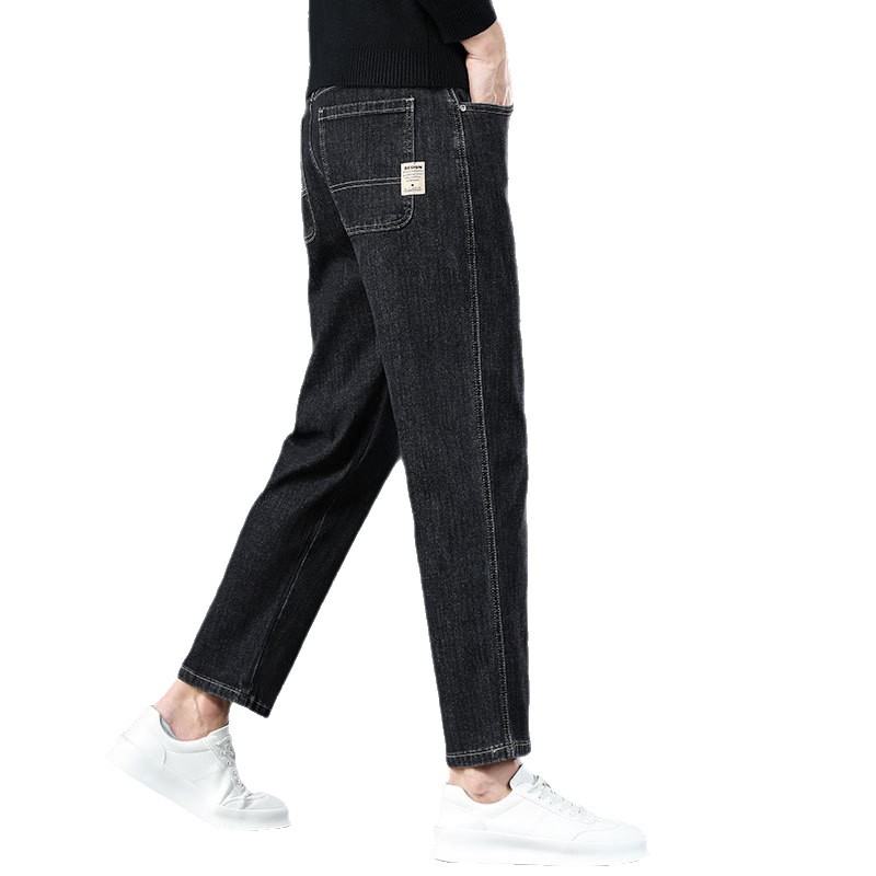 Guangzhou Xintang Nine-Point Jeans Men's Autumn and Winter 2025 New Style Fleece-Lined Thickeneded Short Loose Straight Leg