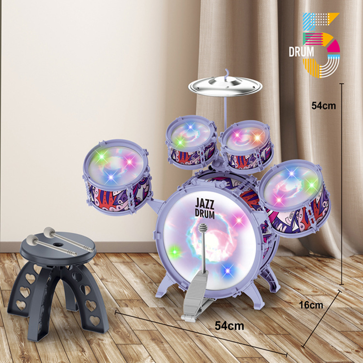Children's Jazz Drum Set, Five Drums and One Cymbal, with Light Pedal Bass Drum, Kidsren's Music Enlightenment Play