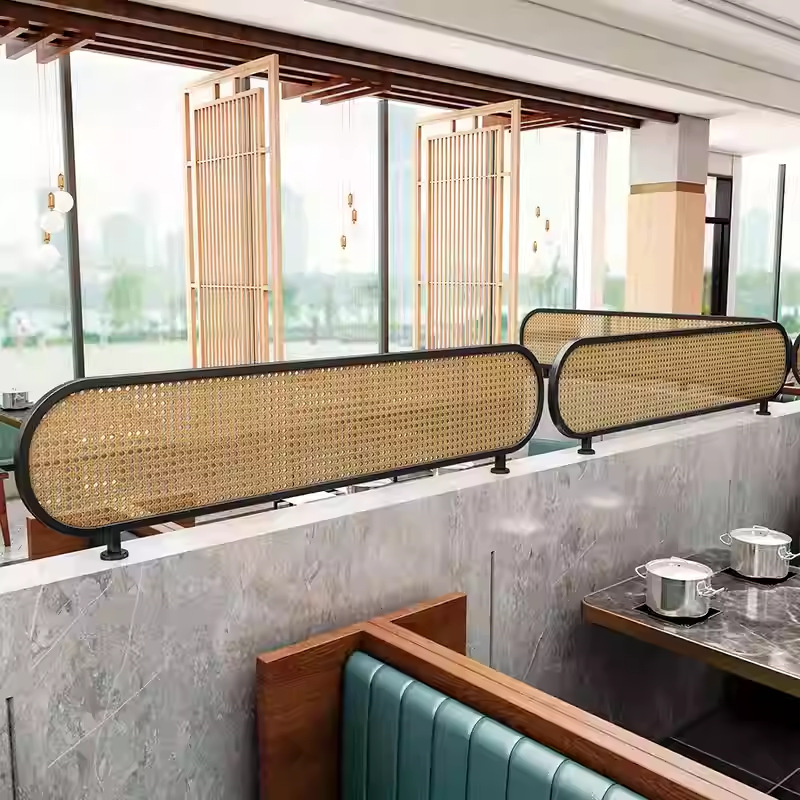 Restaurant Half-Wall Long Glass Screen Stainless Steel Decorative Fence Low Wall Light Luxury Wrought Iron Rattan Hollow Low Partition